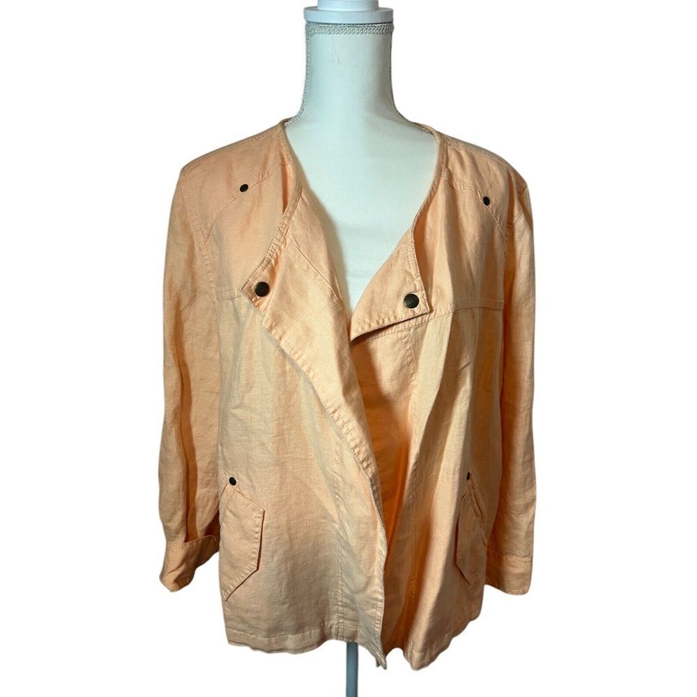 Chicos Size 3‎ Womens 100% Linen Cardigan Jacket Tech Style Casual Resort